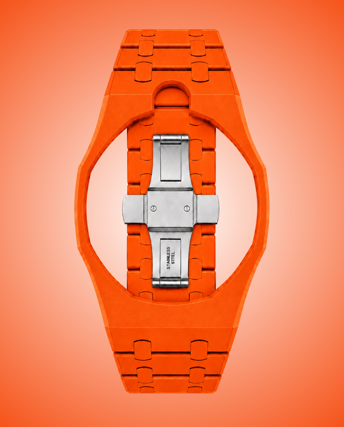 Bracciale in ceramica arancio con logo a contrasto